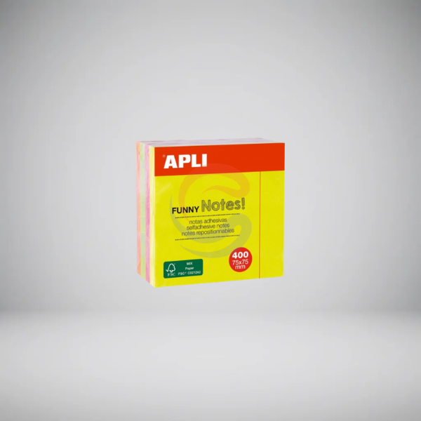 Bloc Taco Notes Adhesives Apli 75x75 mm 400 Fulls 4 Colors Flúor 10974