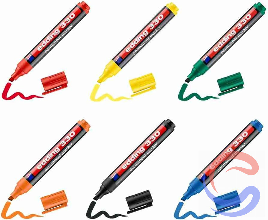 Marcador Permanent Edding 330 Punta Bisell 1-5mm Pack 10u - Negre/Blau/Vermell/Blau Clar/Rosa/Verd