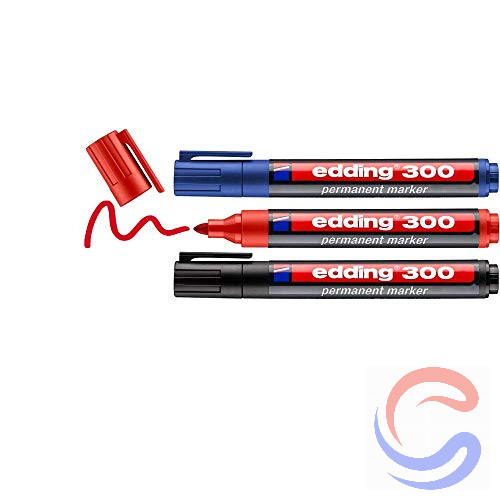 Marcador Permanent Edding 300 Caixa 10u - Negre/Vermell/Blau/Blau Clar/Verd